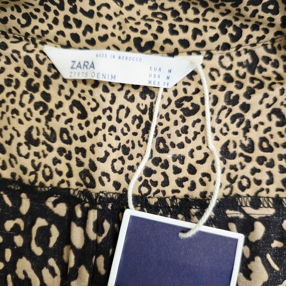 Zara Brown Ruffled Hem Long Sleeve Mini Dress Size M - Picture 6 of 9